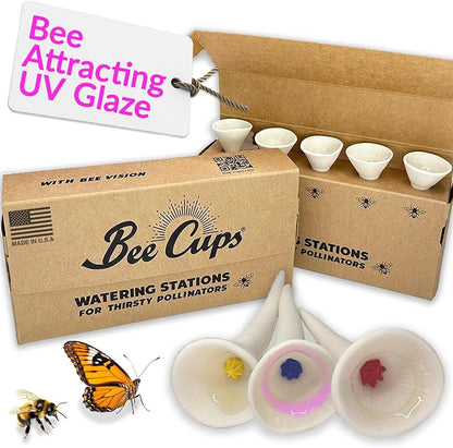 5 Pack, Bee Watering Station, 100% Handmade Porcelain, Bee and Butterfly Feeder by BeeCups