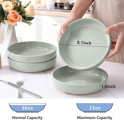 LIANYU Salad Pasta Bowls, 33oz Large Serving Bowl Set of 4, Round and Shallow - Image 2