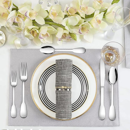 18/10 Silverware Set, E-far 60-Piece Stainless Steel Flatware Cutlery Set Service for 12, Metal Tableware Eating Utensil Sets for Home/Restaurant/Wedding, Elegant & Classic Style - Dishwasher Safe