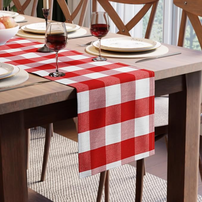 Encasa XO Table Runner, Woven Cotton Dining Runner 13"x72" | Buffalo Red Checks by EncasaXO