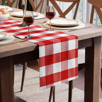 Encasa XO Table Runner, Woven Cotton Dining Runner 13"x72" | Buffalo Red Checks by EncasaXO