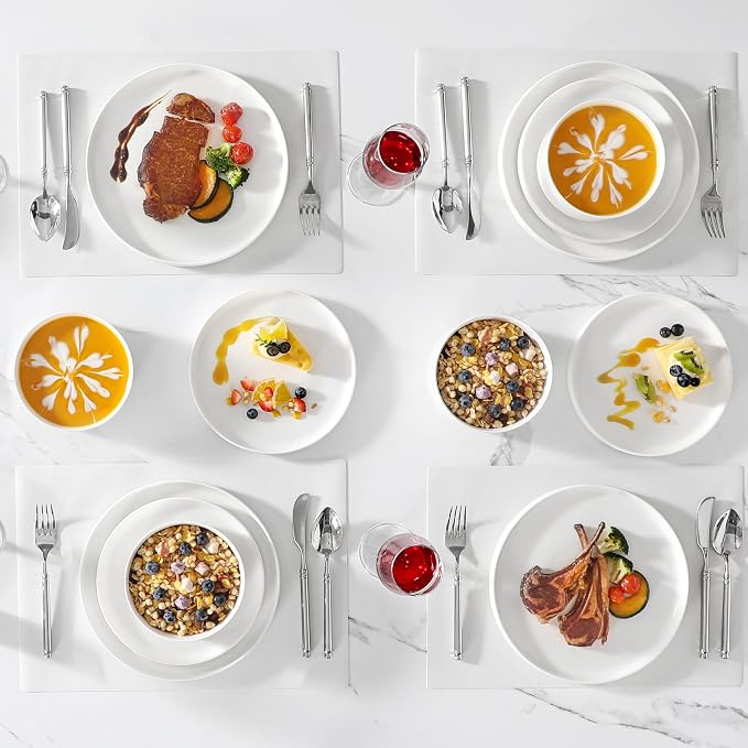 MALACASA 24 Pieces Porcelain Dinnerware Set, Modern White Dish Set - Image 5