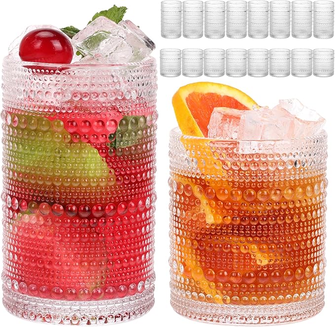 Moretoes Hobnail Drinking Glasses Set of 16, Vintage Water Glass Cups | 12 Oz by Moretoes