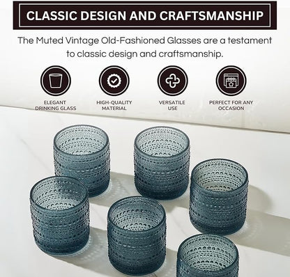 Blue Hobnail Drinking Tumbler | Set of 6 | 11 OZ Bubble Design Vintage Glassware - Image 4