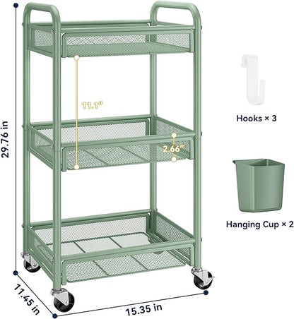 3 Tier Metal Rolling Cart, Art Workspace, Bedside Storage - Image 6