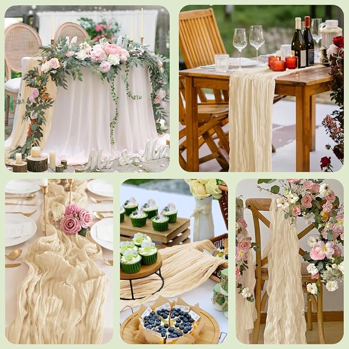 Cheesecloth Table Runner 10FT Sand Boho Gauze Rustic Sheer Table Runners | - Image 7