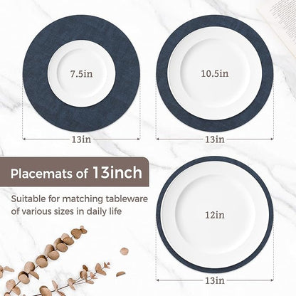 13" Round Placemats Set of 8, Reversible Faux Leather Heat Resistant Table Mats - Image 2