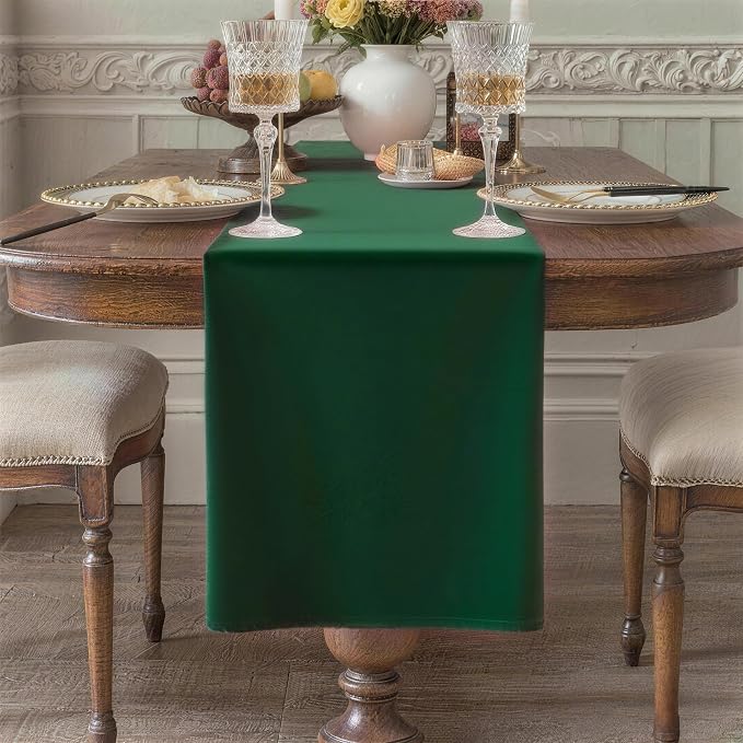 Green Table Runner, Waterproof Washable Runners 60 Inches Long | Reusable 12x60 by KAIPHO