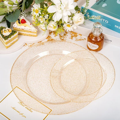200 Pcs Gold Glitter Plastic Plates - Image 4