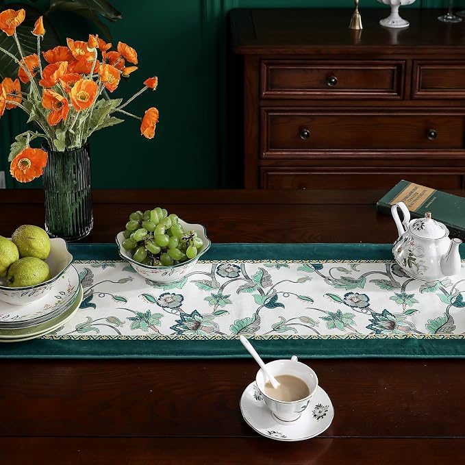 Patdrea Designer French Floral Velvet Table Runner, Decorative Runner - Image 4