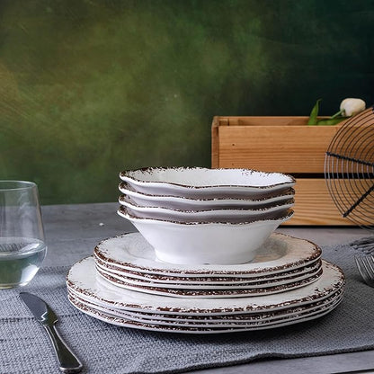 LEHAHA Melamine Bowls Set, 100% Melamine 24 OZ Salad/Soup/Pasta/Cereal Bowls Set of 6, Basic White Kitchen Bowl Sets, Break Resistant and Lightweight, Great for RVs and Camper Trailer