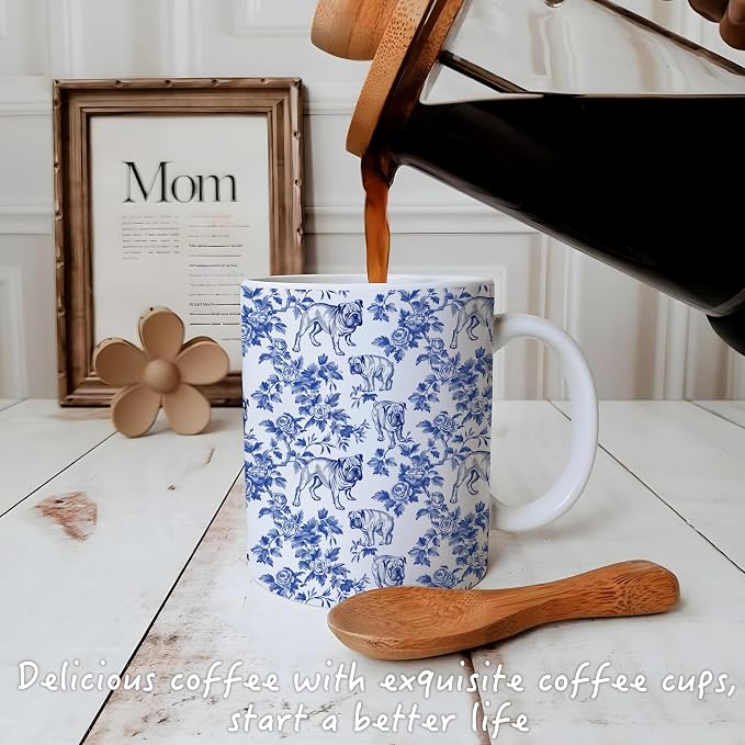 Chinoiserie Pug Mug, Pug Gifts for Women Men，Floral Botanical Dog Coffee Cups - Image 3