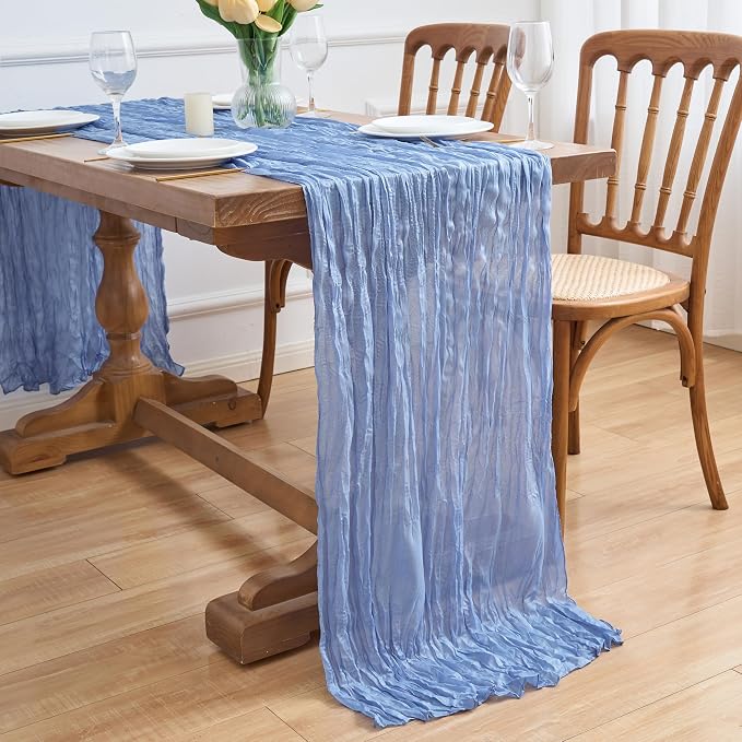 Asee'm 3pcs Light Blue Cheesecloth Table Runner Summer 10FT Gauze Rustic | Boho - Image 7