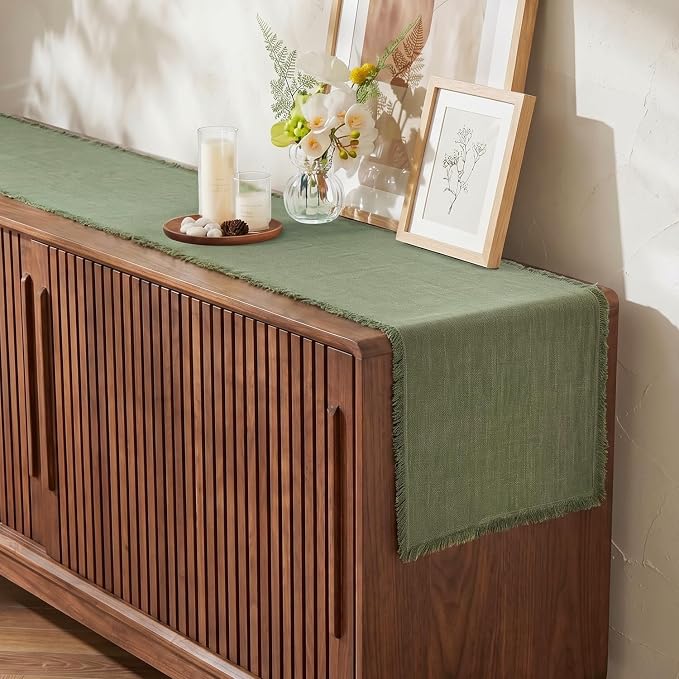 14 x 90 Inches Frayed Edge Table Runner, 270G Heavyweight Sand Washed Slub - Image 4