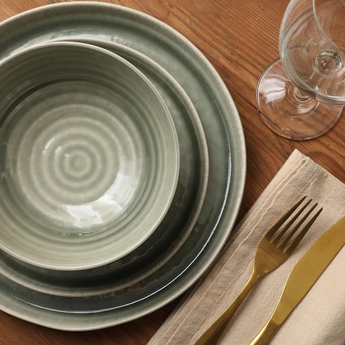 Gibson Elite Eclipse Swirls Plates and Bowls Sets, 12-Piece Stoneware - Image 6
