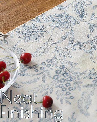 jinchan Blue Floral Linen Table Runner 13 x 72 Inch Farmhouse | - Image 4