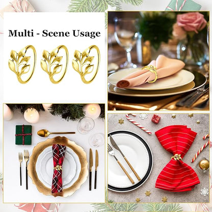 100 Pcs Gold Leaf Napkin Rings Set, Metal Napkin Ring Holders Buckles - Image 7