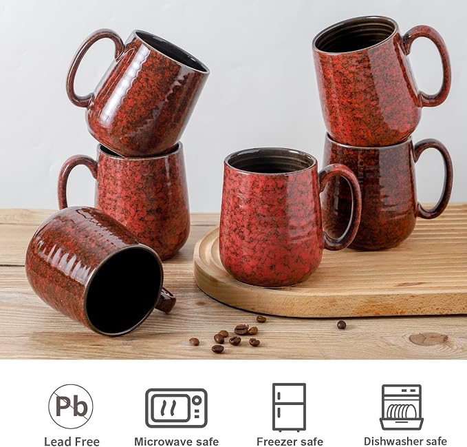HASENSE Coffee Mugs Set of 6, 15 Ounce Ceramic Coffee Cups Set - Image 4