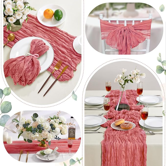 AGIRL 12 Pack Rose Cheesecloth Table Runner 10FT Boho Gauze Home Decor | Rustic - Image 4