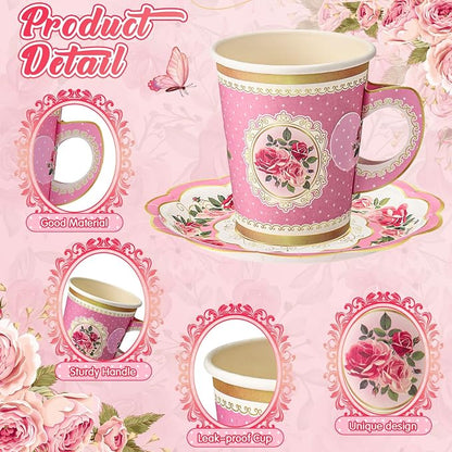 Tioncy 100 Pcs Tea Party Decorations Include 50 Pieces 9 oz Paper Tea Cups - Image 3