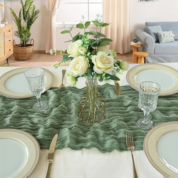 12 Pack 10Ft Sage Green Cheesecloth Table Runner 23 x 120 Inch | Gauze Rustic - Image 4