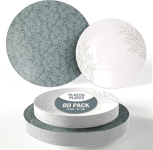 Trendables Disposable Dinnerware Decorative Plates Plastic Disposable Plates Set For 40 Guests 40 x 8 Inch Dessert Plate & 40 x 10 Inch Wedding Party Plate Set Aleh