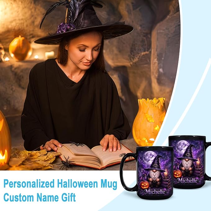 Hyturtle Personalized Halloween Gnome Mug, Custom Name Gift - Image 3