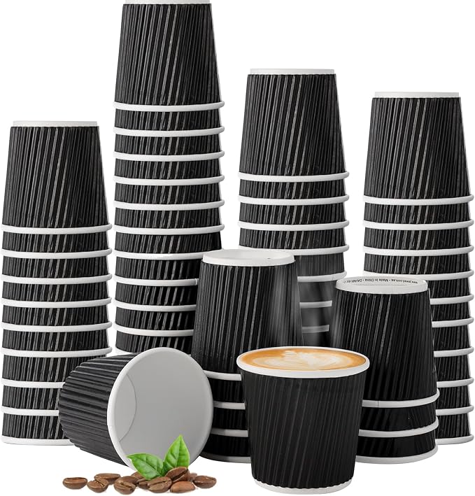 200 Pcs 4oz Paper Espresso Cups Ripple Wall Hot Cups by TINSKY