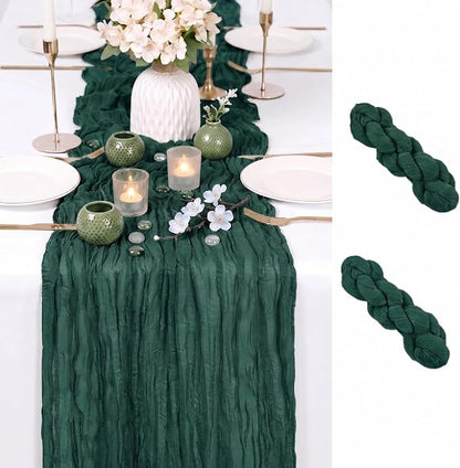 2 Pack Emerald Green Cheesecloth Table Runner 17x108 Inch Boho Rustic Semi by Unknown