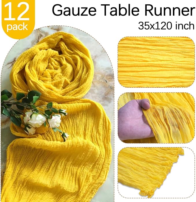 12 Pack Yellow Cheesecloth Table Runner 35 x 120 Inch | Boho Gauze Fabric - Image 4