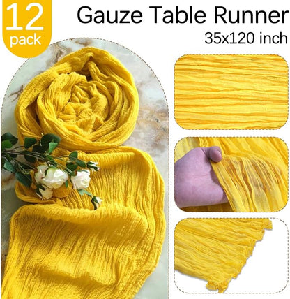 12 Pack Yellow Cheesecloth Table Runner 35 x 120 Inch | Boho Gauze Fabric - Image 4