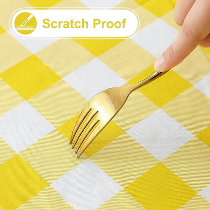 misaya Rectangle Waterproof Vinyl Table Cloth, Buffalo Flannel Backed Tablecloth, Wipeable Plastic Table Cover for Dinner, Kitchen, Outdoor (60" x 120", Yellow and White)