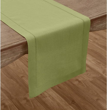 Solino Home 100% Pure Linen Table Runner Moss Green Hemstitch, 14 x 120 in | - Image 2