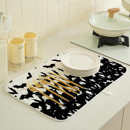 Halloween Bats Dish Drying Mat for Kitchen Counter 18x24 Inch Polka Dots Dish - Image 2