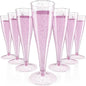 JOLLY CHEF 100 Pack Plastic Champagne Flutes Disposable 4.5 oz Purple Glitter Plastic Champagne Glasses Suitable for Wedding, Thanksgiving Day, Christmas