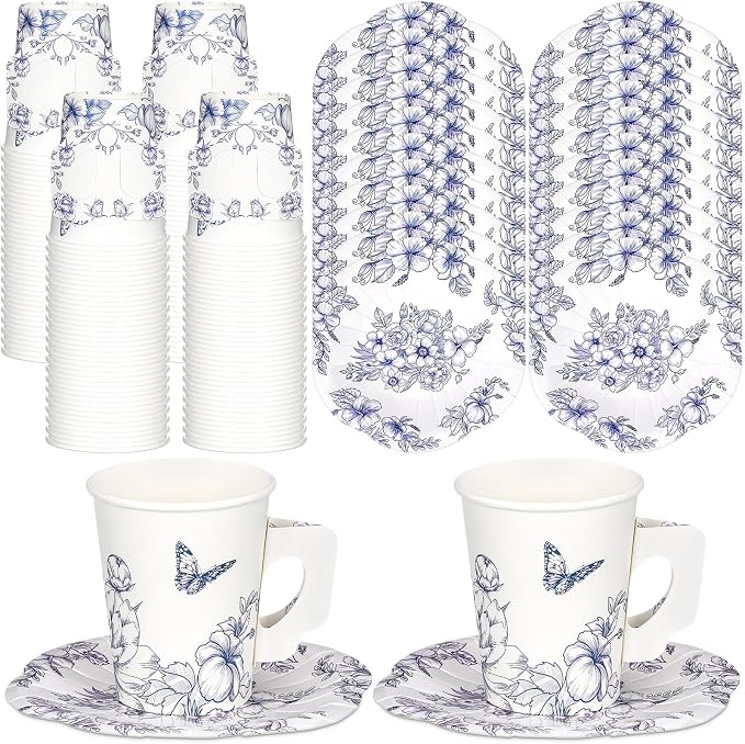 Tioncy 100 Pcs Tea Party Decorations Include 50 Pieces 9 oz Paper Tea Cups by Tioncy