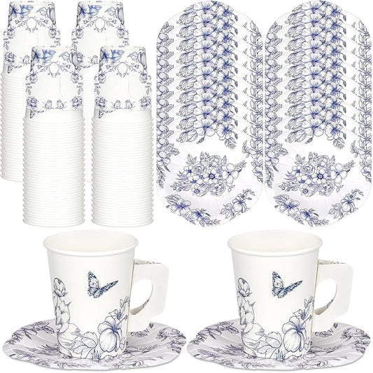 Tioncy 100 Pcs Tea Party Decorations Include 50 Pieces 9 oz Paper Tea Cups by Tioncy