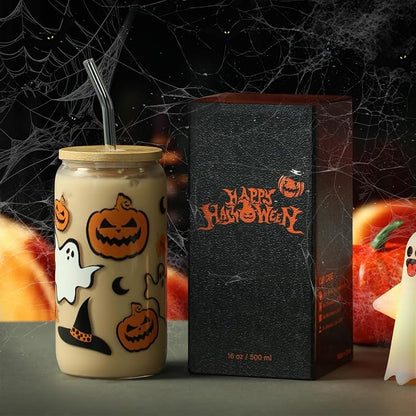 Halloween Pumpkin Ghost Glass Cup by NurturingHerGiftingPeace