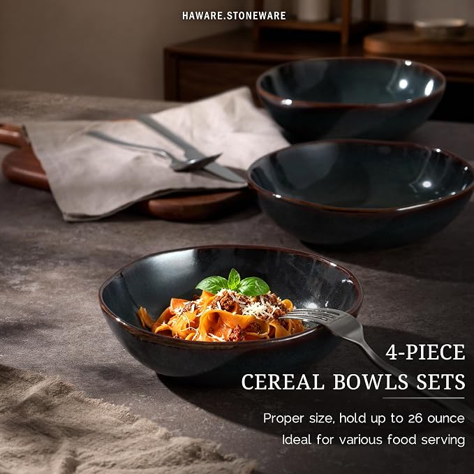 HaWare Cereal Bowls, 26oz Stoneware Serving Bowls Set of 4, - Image 3