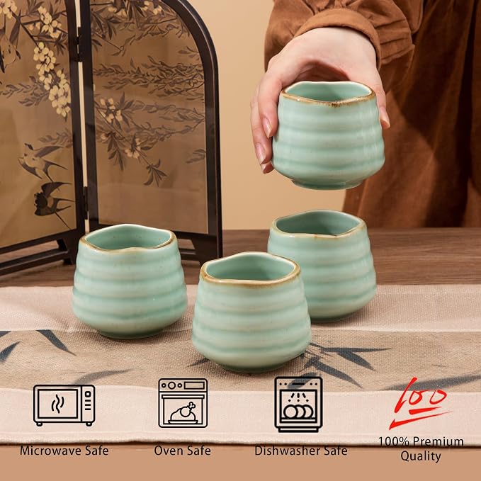 4pcs Japanese Tea Cup Set – Mini Size Cup 5OZ Ceramic Matcha Cup, Handless - Image 6