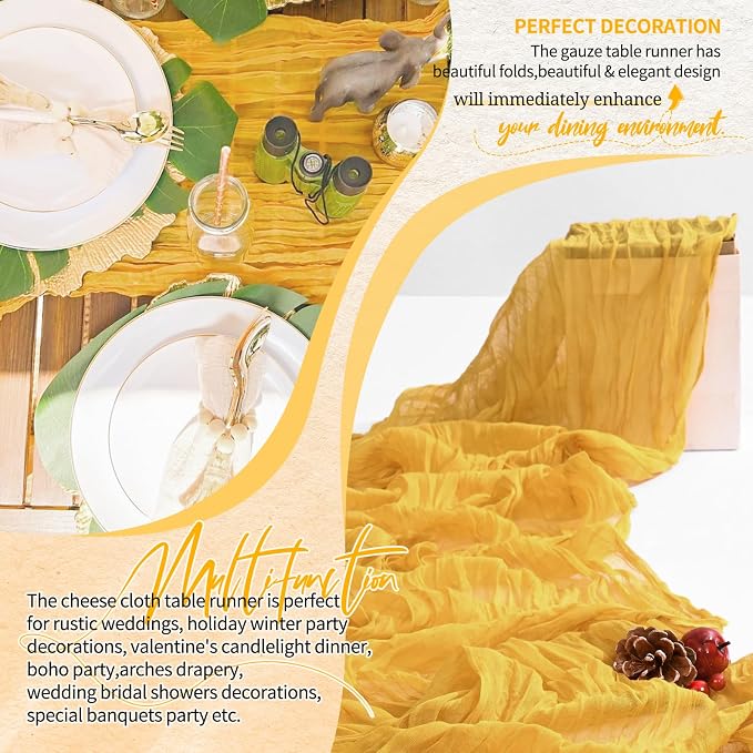 18 Pack Cheesecloth Table Runner 10FT Gold Table Runner Boho Gauze Cheese Cloth - Image 6