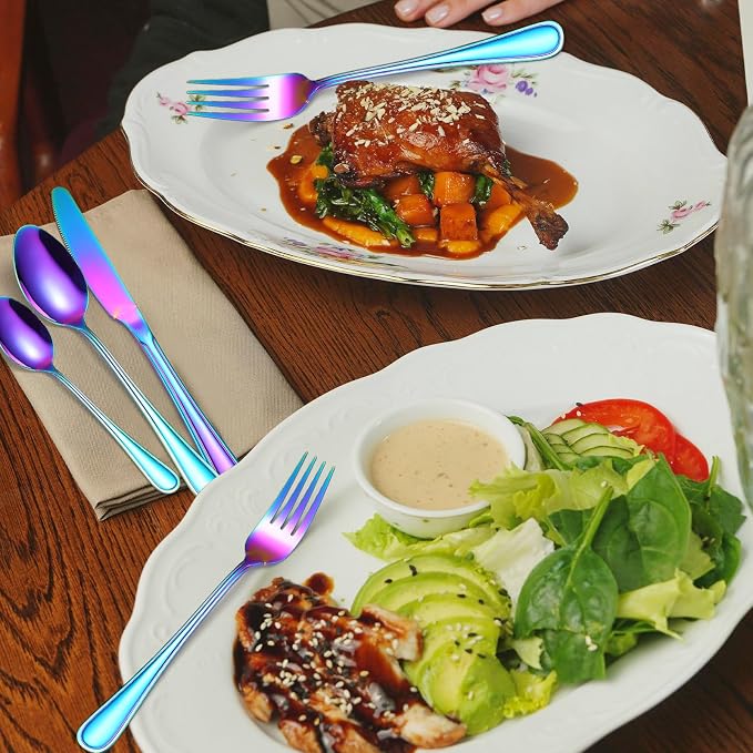 Colorful Forks Spoons Knives Silverware Rainbow Flatware Set - Image 7