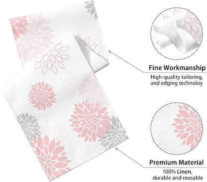 Dahlia Flower Table Runner 13x71 Inch Farmhouse Pink Gray Runners Modern Table - Image 2