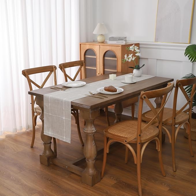 Gernaice Boho Table Runner, Modern Plaid Cotton Linen Farmhouse Table Runners - Image 2