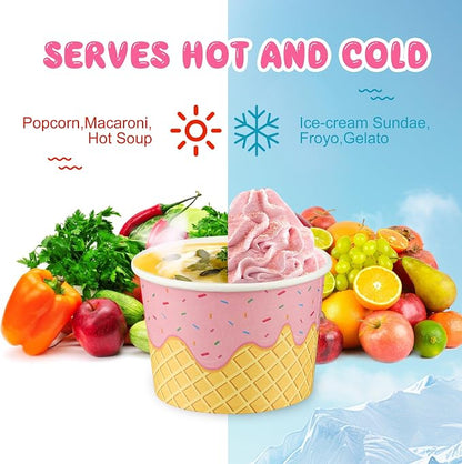 50 Pack Paper Ice Cream Cups 9oz Dessert Paper Bowls Disposable Ice Cream Party - Image 4