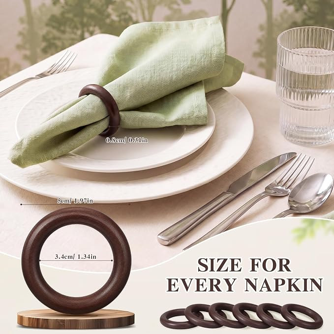 Thenshop 50 Pcs Decorative Wooden Napkin Rings Bulk Exquisite Round Dining - Image 2