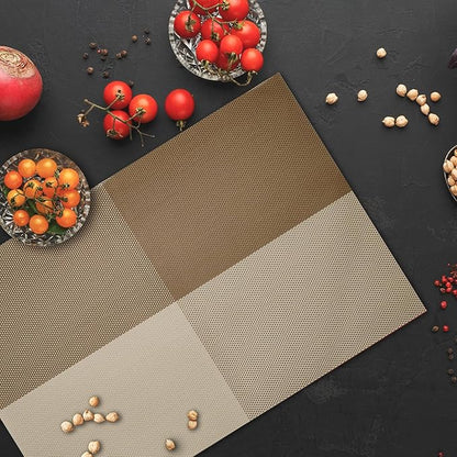 Placemats Set of 4 Vinyl Washable Coffee Square Placemats, 18"x12" Wipeable Heat-Resistant Non-Slip Easy Clean Table Mats Ideal for Dining Table Table Runner and Outdoor (4, Coffee Square)