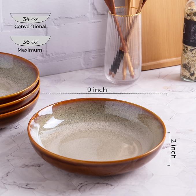 LERATIO Large Pasta Bowls, 38oz Ceramic Pasta Bowls, 9.0" Reactive Glaze Pasta - Image 2