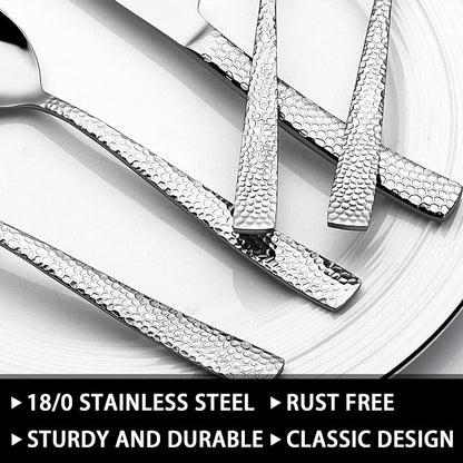 49-Piece Hammered Silverware Set - Image 3