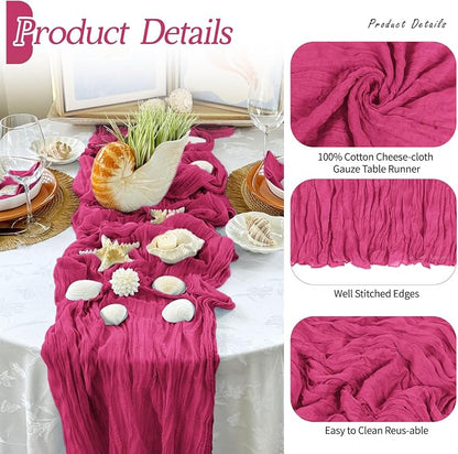 3 Pack Hot Pink Cheesecloth Table Runner 17x108 Inch Semi Sheer Boho Gauze - Image 5